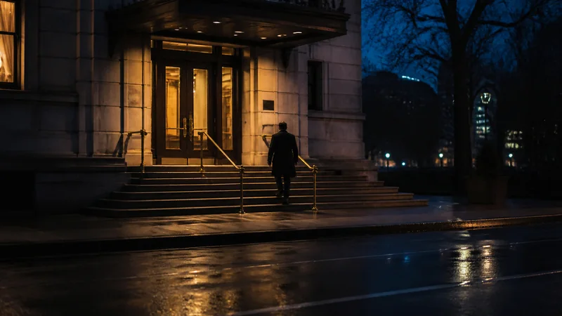 An evening arrival at a New York entrance